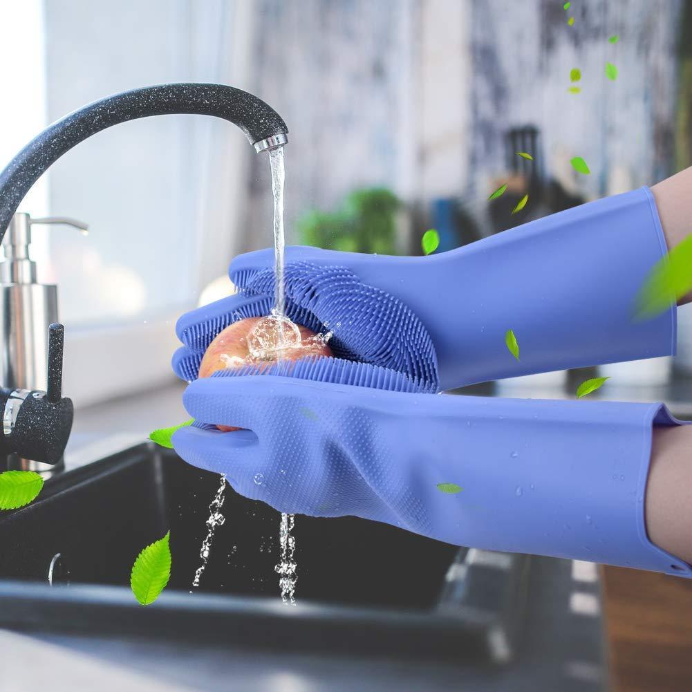Silicone Dishwashing & Cleaning Pair Gloves – Reusable Heat Resistant Scrubber Gloves for Kitchen, Bathroom & Household Cleaning