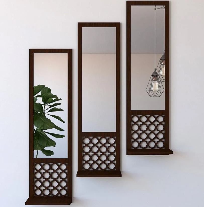 Set of 3 Wooden Mirror Wall Shelves(black)