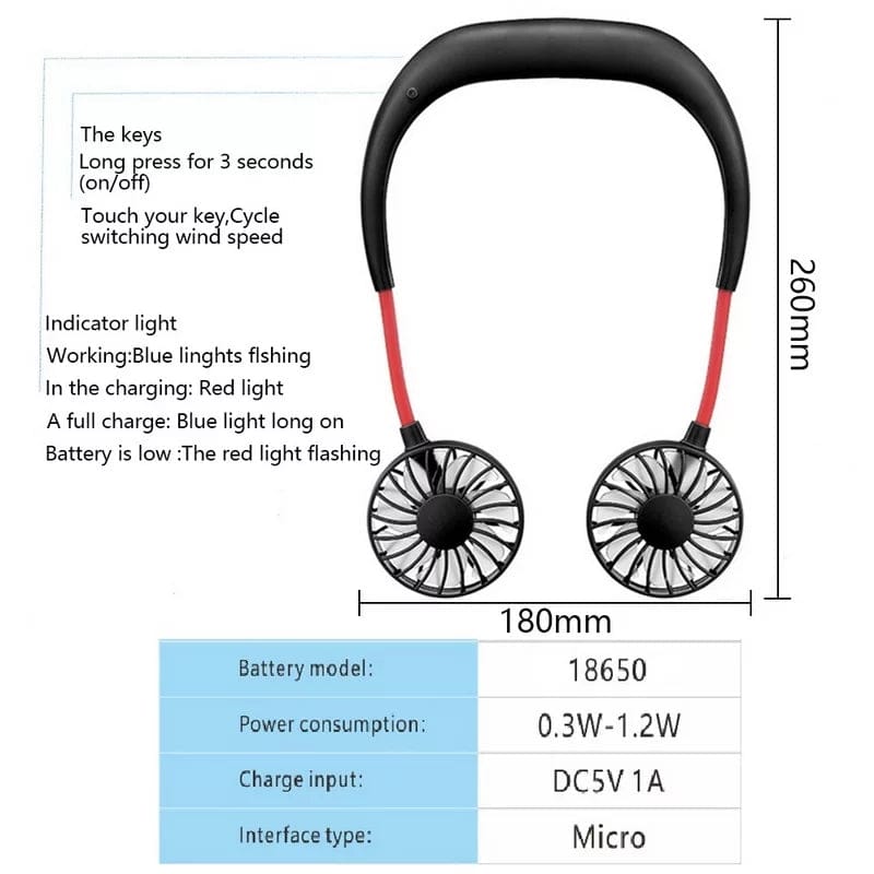 Portable Neck Fan – 360° Adjustable Hands-Free Personal Cooling Fan