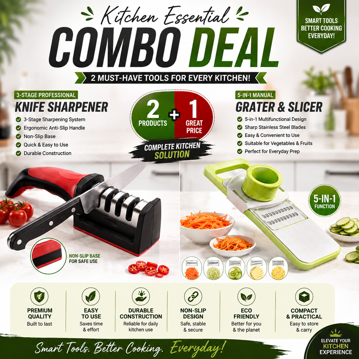 2-in-1 Kitchen Combo | 5-in-1 Vegetable Peeler & Knife Sharpener