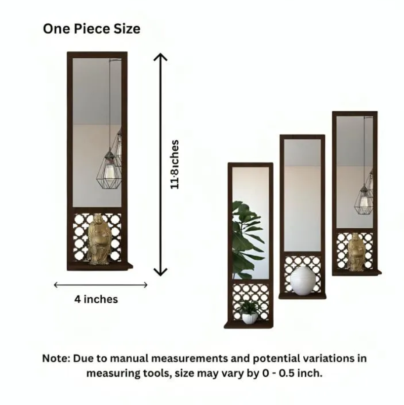Set of 3 Wooden Mirror Wall Shelves(black)